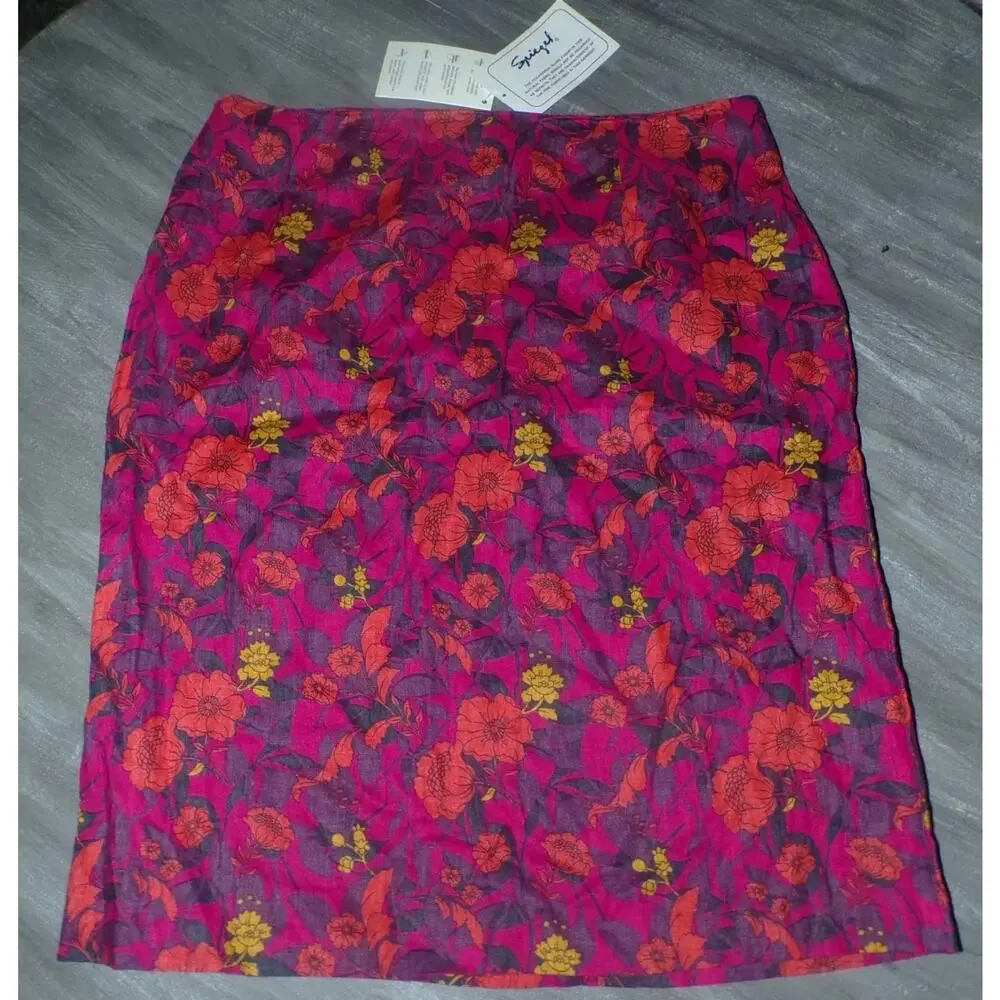 Vtg‎ Spiegel 4U Nwt Floral Linen Skirt 12 x 22